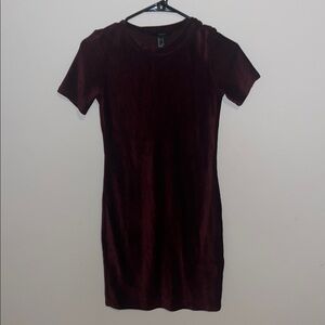 Burgundy Velvet Short Sleeve Dress